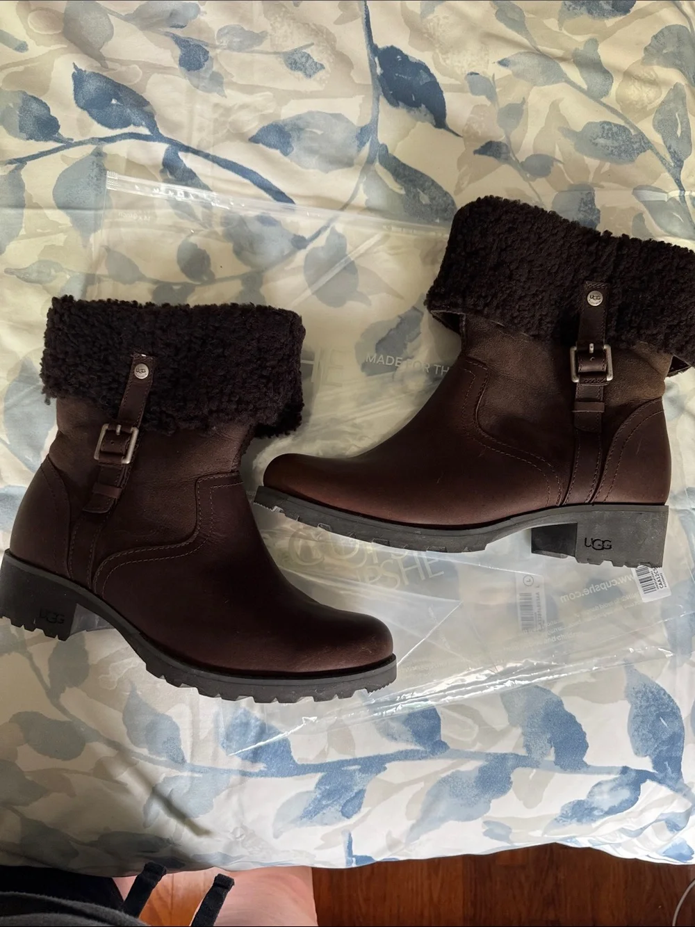 UGG Brown Leather Ankle Boots with Lug Soles
